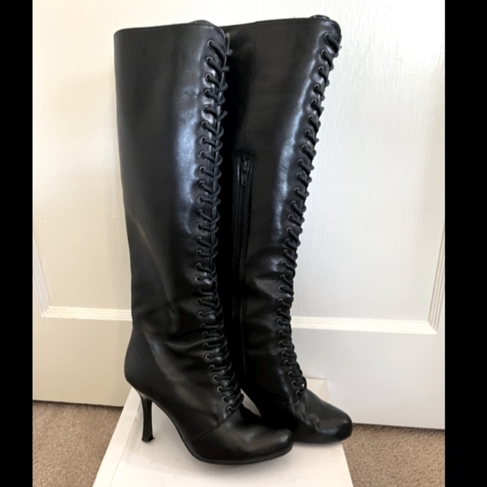 Knee high tie up boots